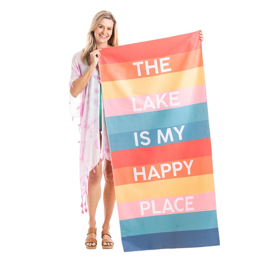 The Lake Is My Happy Place Quick Dry Beach Towel is super absorbent