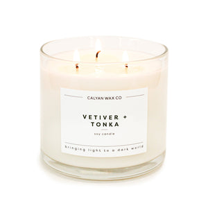 3-Wick Clear Glass Tumbler Candle in Vetiver + Tonka fragrance