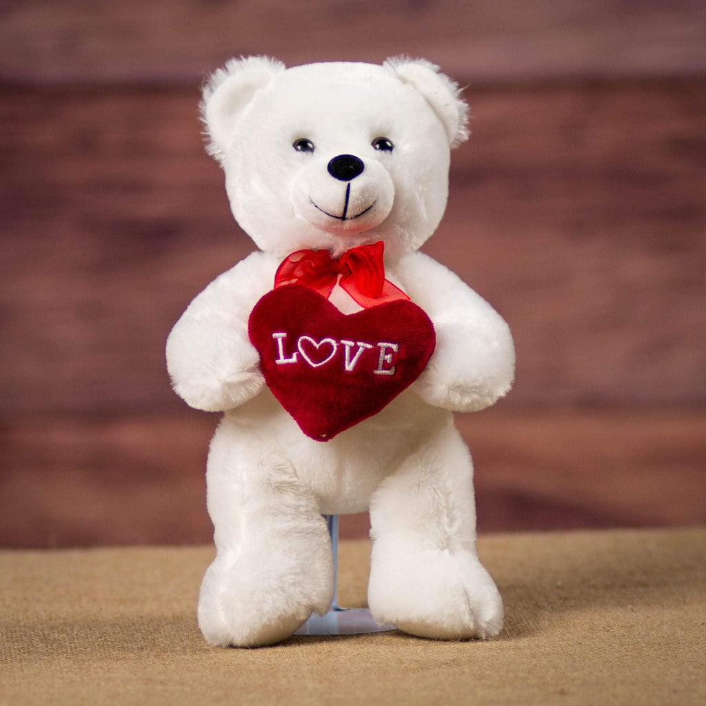 White Bear with Love Heart stands 10" tall, 7" when sitting