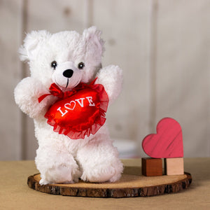 White Valentine Bear makes a great stuffed animal display centerpiece