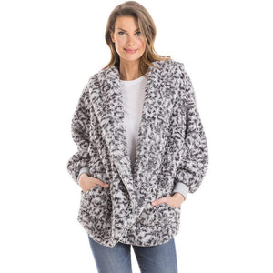 Grey Leopard Lightweight Body Wrap With Hoodie from Katydid, front view